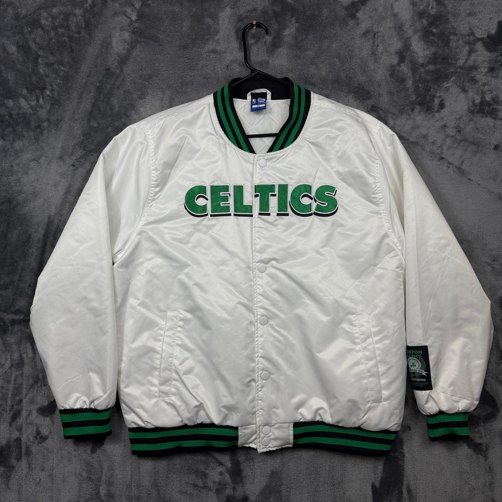Ultra Game Boston Celtics Varsity Jacket Mens XL White New Satin Bomber NBA